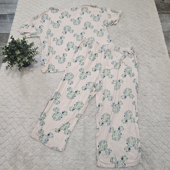 Disney Pink Tropical Floral Mickey Mouse Pajamas Set, Size Large - Picture 7 of 7